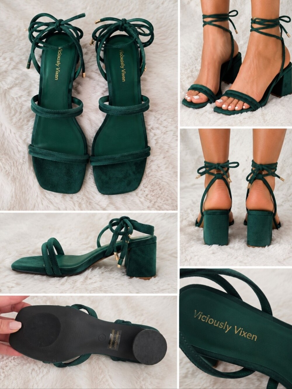 Viciously Vixen Emerald Green Lace-Up Block Heel Sandals Size 9